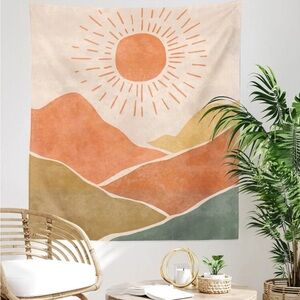 Multi-Color Mountain & Sun Print Tapestry